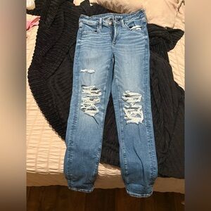 American Eagle Outfitters Blue Distressed Straight Leg Jeans